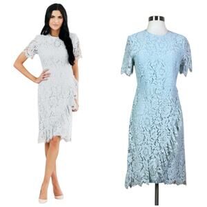 Rachel Parcell | Amour French Blue Lace Romantic Ruffle Modest Cocktail Dress